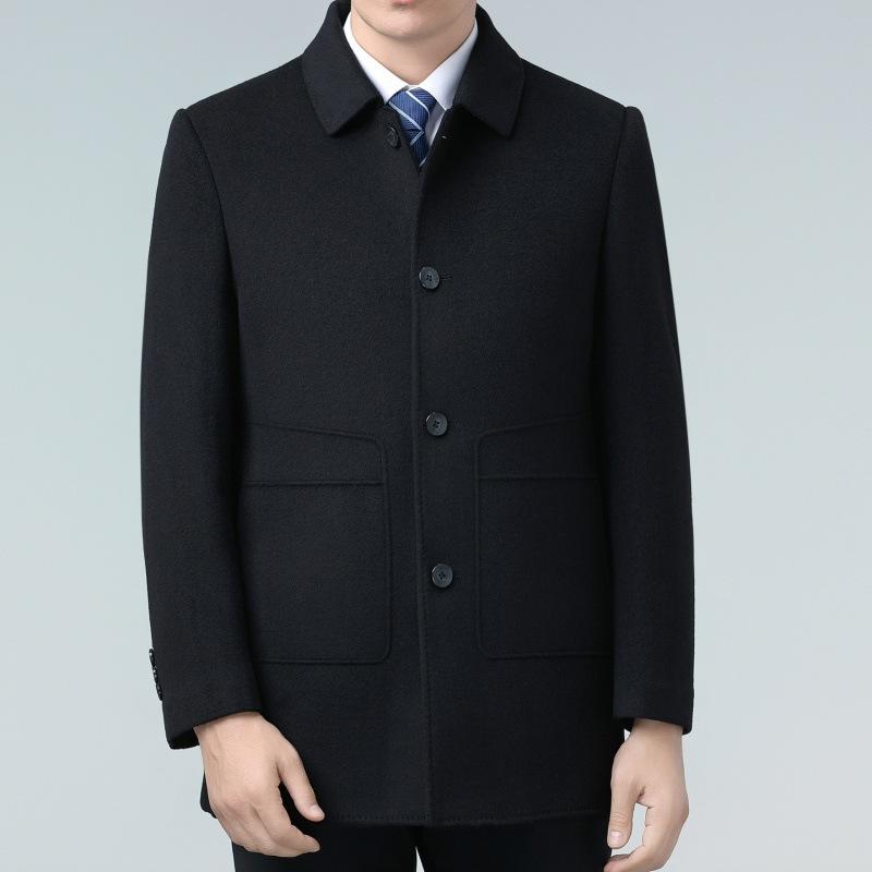 New Winter Double-sided Woolen Cashmere Coat for Men, Medium-length Down Lining, Middle-aged Dad's Woolen Woolen Coat