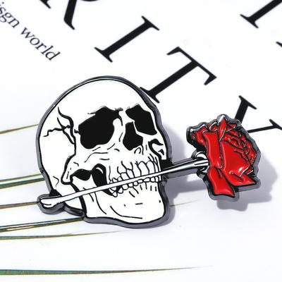 Creative Niche Rose Flowers Brooch Halloween Skull Rose Flower Pins  Badge For Women Men Backpack Accessories Jewelry Gift