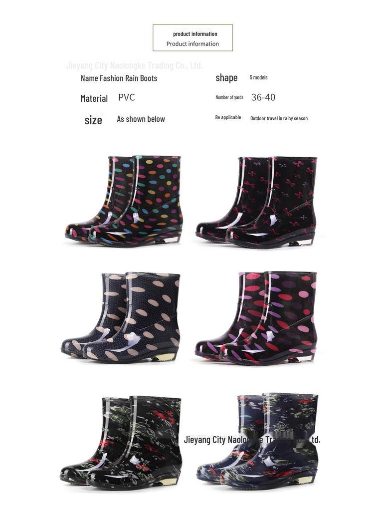 Women's Floral Crystal Rain Boots: Mid-Tube, Thick Rubber, Transparent Sole, Waterproof Kitchen Shoes