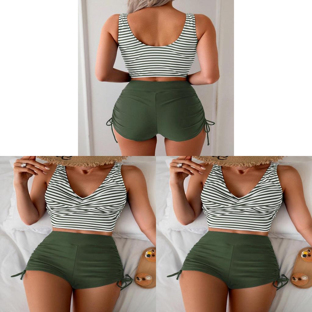 Women Quick Dry Crossback Tank Top With High Waist Drawstring For Swimming And Fitness