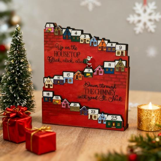 Yousheng Wooden Castle Advent Calendar 24 Days Count Down To Christmas Calendar for Kid Adult Holiday Tabletop Decoration for Home Party Decor