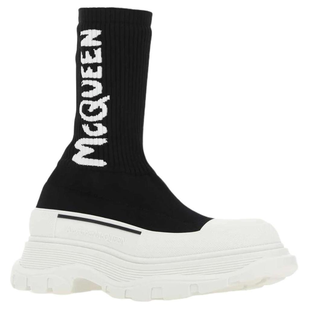 (WMNS) Alexander McQueen Tread Slick Knitted Boots 'Black White' Women's 708096W4U511041
