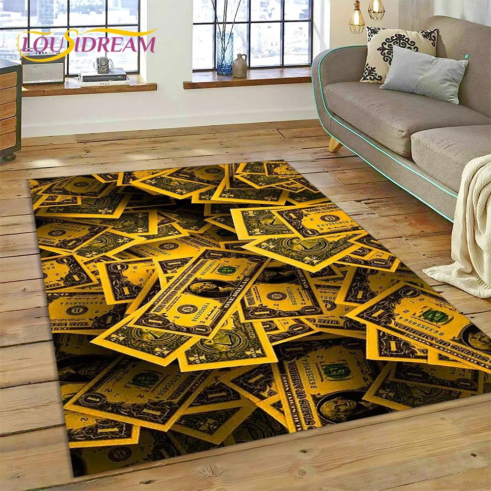 Rich Dollar Euro Pound Money 3D Cartoon Carpet Rug for Home Living Room Bedroom Sofa Doormat Decor,kids Play Non-slip Floor Mat