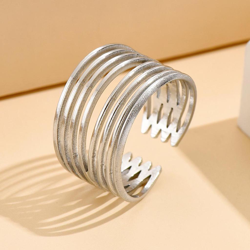 Elegant Minimalist Geometric Open Ring - Adjustable Titanium Steel Jewelry for Women