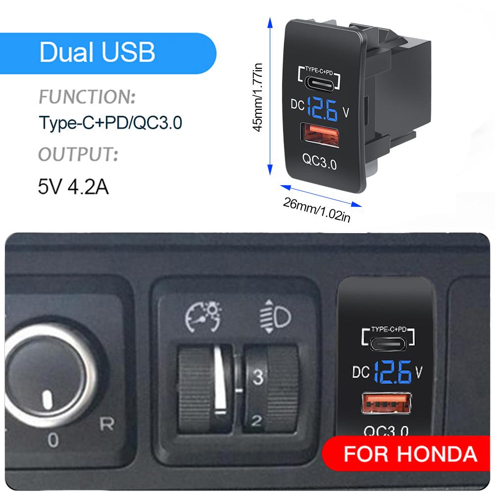 12V Car Cigarette Lighter Socket Auto Charger QC3.0 PD Dual USB 33x23mm 40x22mm Outlet Special Use for Toyota USB Port Socket