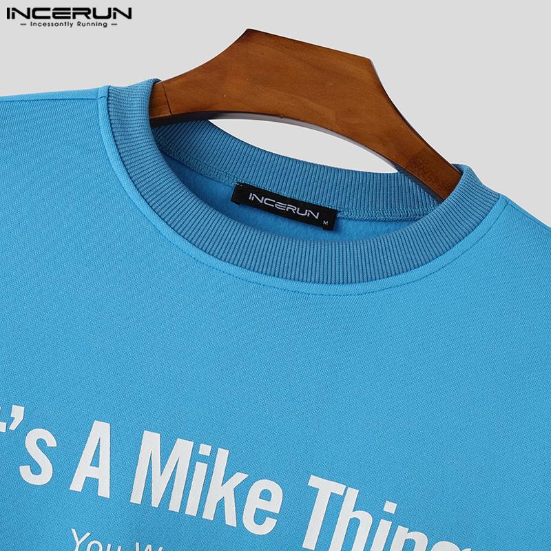 INCERUN Høst menn med rund hals Brevtrykk Uformelle langermede gensere gensere