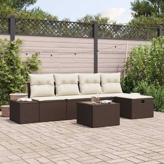 VidaXL Ensemble de canapés de jardin 6 pièces avec coussins en poly rattan marron 3360699