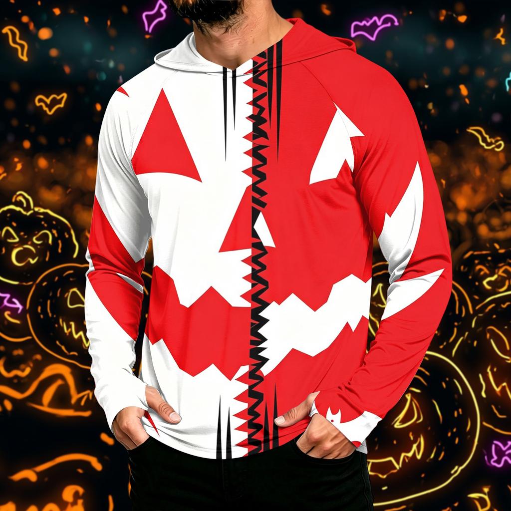 Men's Long Sleeve Hoodie Sun Shirt with Halloween Print