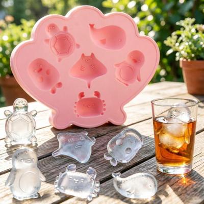 Silikon-Eiswürfelform mit Deckel für Meerestiere, 6 Fächer, lebensmittelecht, für Wal-, Schildkröten-, Pinguin-Formen, leicht zu lösen, lustiger Eiswürfelbereiter für Cocktails, Whiskey