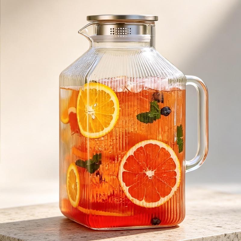 Large Capacity Square Glass Water Kettle for Home Use - Perfect for Summer Refrigeration