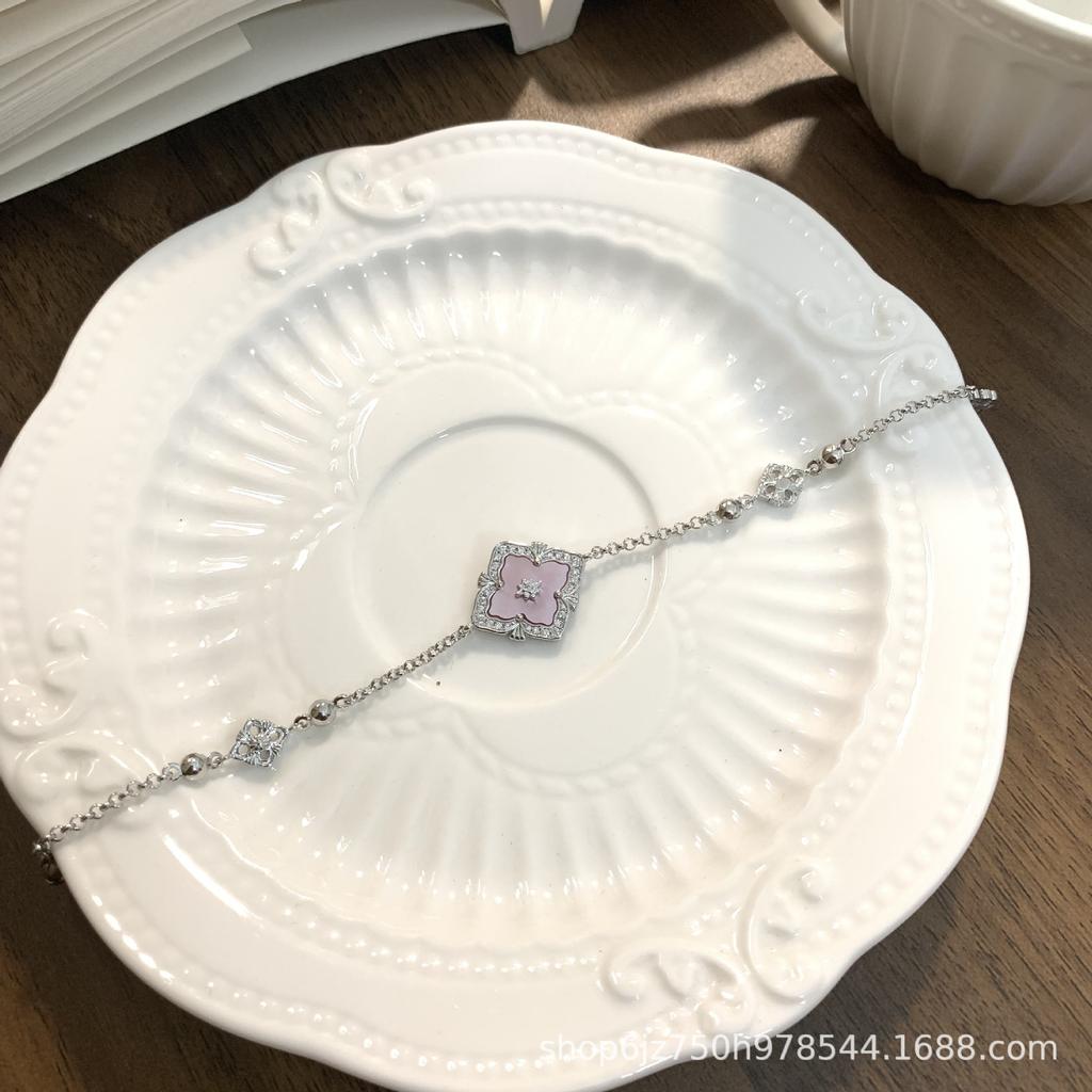 Lasbuchi Court Style Four-Leaf Clover Natural White Fritillary Tiger Eye Bracelet Light Luxury High-End Jewelry