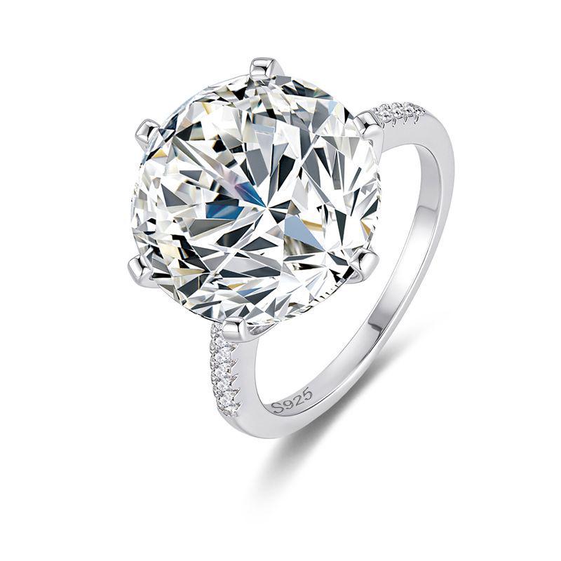 925 Sterling Silver Six-Prong Moissanite Ring, Stackable 10 Carat Light Luxury, Super Sparkly European American Style. Size 8