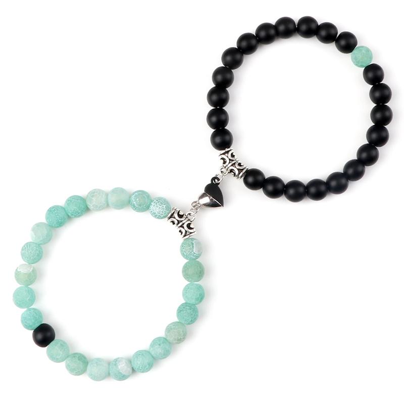Hot Sale 2Pcs/Set Beads Bracelet For Lovers Natural Stone Distance Heart Magnet Couple Bracelets Friendship Fashion Jewelry Gift