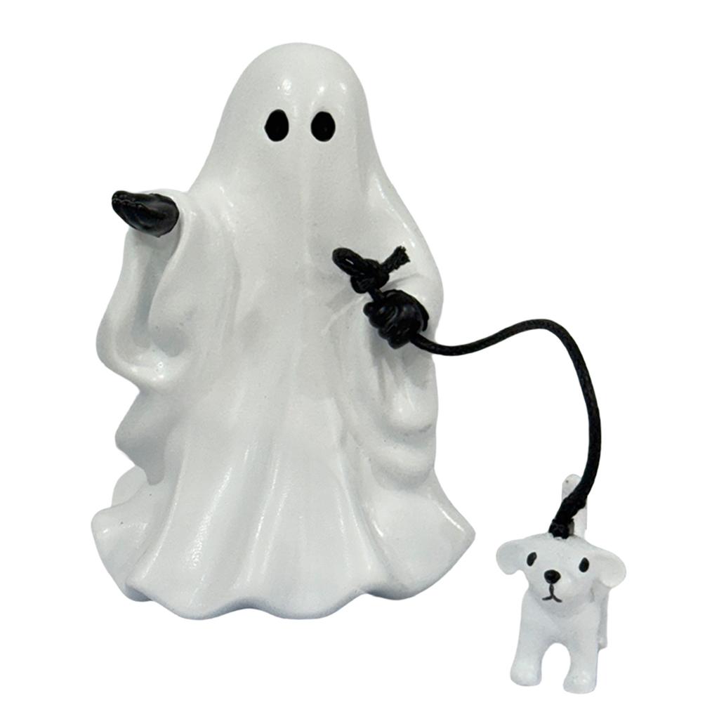 Halloween Ghost Walking Dog Statue Halloween Ghost Figurine Cute Ghost Ornament Halloween Tabletop Decoration