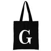 Women's Black Shopping Bag Casual Large-capacity White Letters Initial Name Pattern Printing Series Canvas Shoulder Bag Reusable