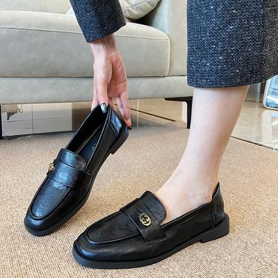 X130-8 Grape Mom Same Camellia Platform Loafers Women's Retro Gold Buckle Versatile Thick Heel Small Leather Shoes Women's