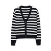 Gestrickte Strickjacke Damen Kurz Oberbekleidung Frühling und Herbst Locker Ausländischer Stil Horizontale Streifen Pulloverjacke Damen