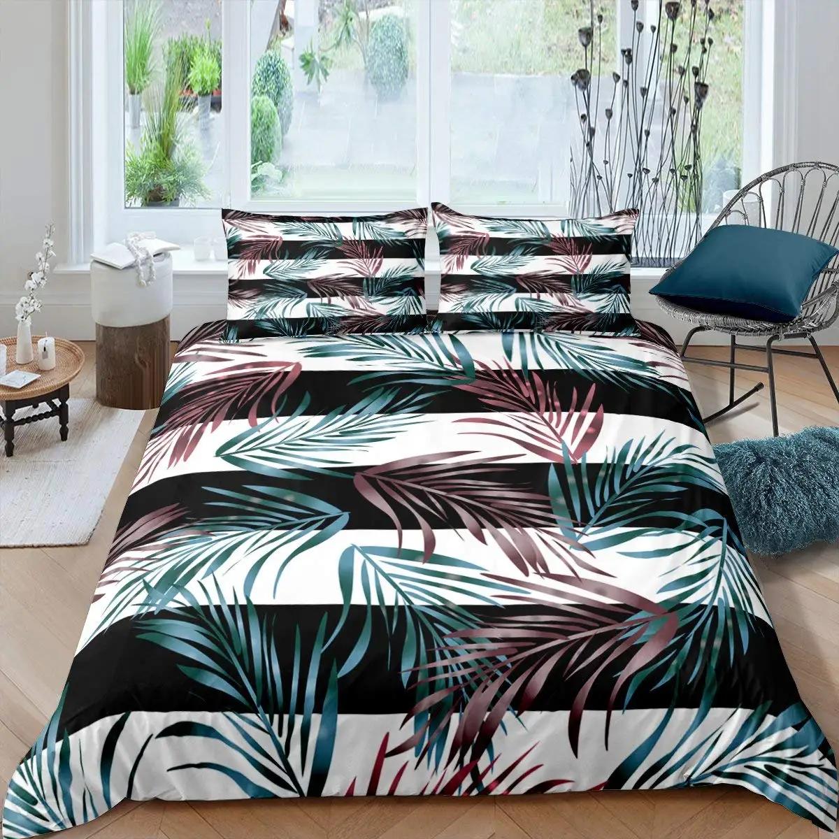 

Пододеяльник с пальмовыми листьями King Full Banana Leaves Комплект постельного белья Hawaiian Tropical Leaves Green Branches 2/3 шт. Полиэстеровый пододеяльник 70x133cm 2pcs