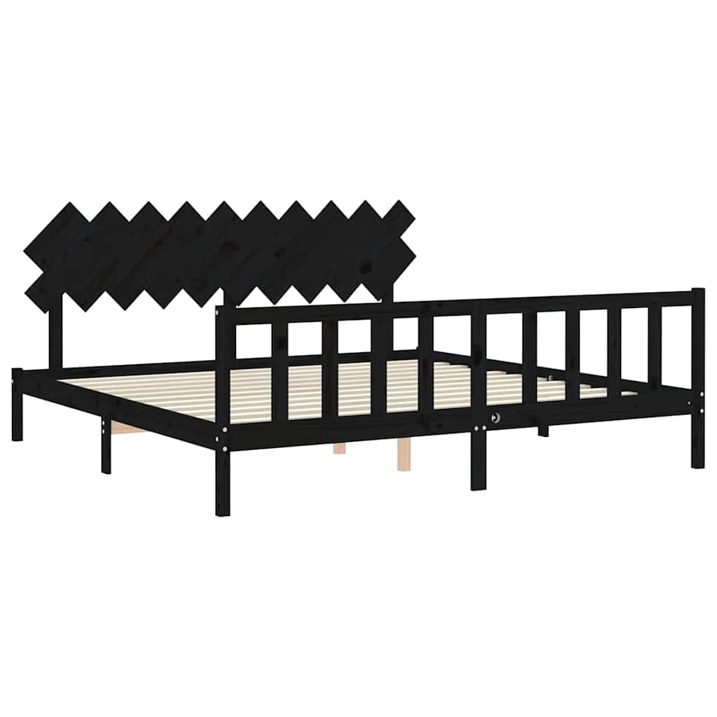vidaXL Massivholzbett mit Kopfteil Schwarz 200x200 cm