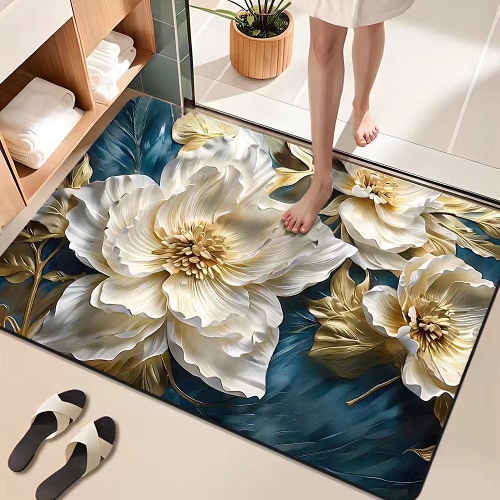 Flower Printing Bathroom Thickening Mat Bath Non-slip Carpets In Wash Basin Bathtub Side Floor Rug Shower Room Doormat Memory Foam 3D Pad
