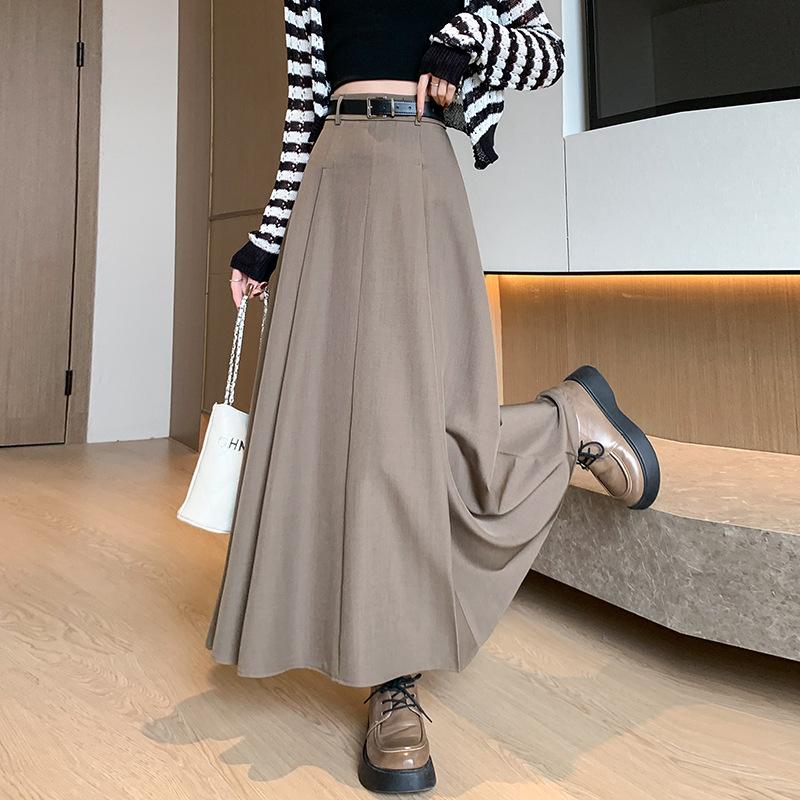 Women's Skirt Autumn and Winter New Pleated Skirt Suit Thickened Sweet Style Skirt High Waist Slim A-line Mid-length Skirt