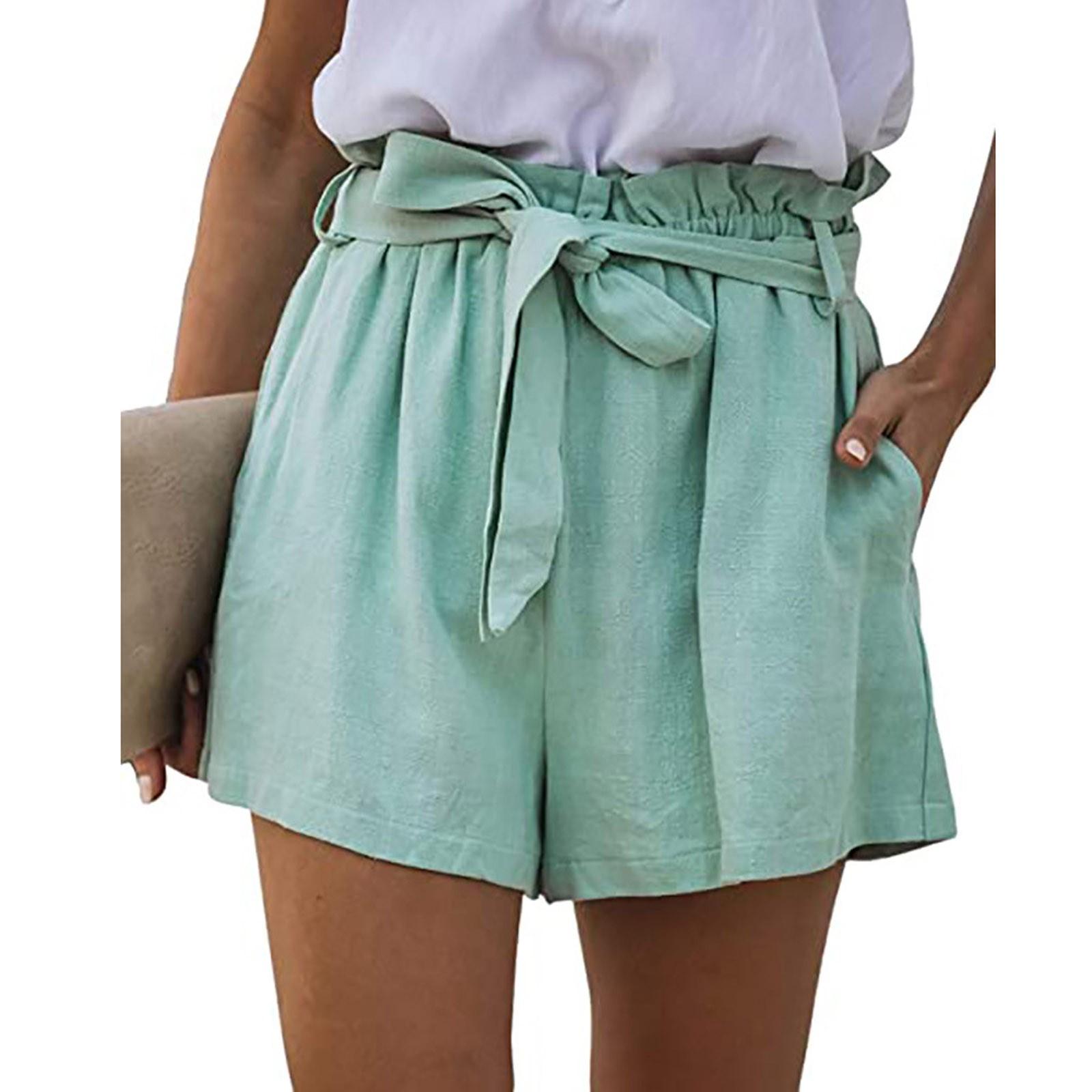 

Жіночі повсякденні шорти з високою талією, однотонні еластичні пов’язані кишені, широкі штани XL