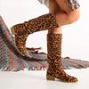 Leopard Women High Boots Sexy Chunky Pointed Toe Knee High Shoes Woman 2024 Trend Winter New Gladiaotor Motorcycle Botas Mujer