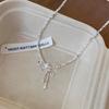 Bow pink diamond natural pearl broken silver necklace accessories women's high sense collarbone chain light luxury niche neck chain