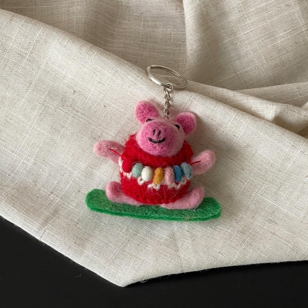 Mushroom Umbrella Wool Felt Animal Pendant Mountain Climbing Bear Fairy Tale Style Keychain  Couple