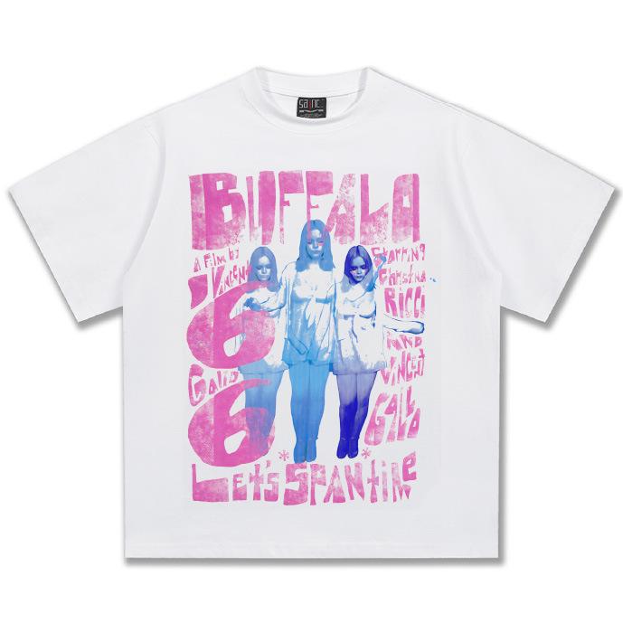 

Мужская хлопковая футболка 2025 в стиле ретро с эффектом потертости и цветными блоками, модный базовый слой с коротким рукавом S