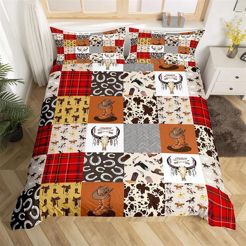 Oksekranie Dynetrekk King Western Cowboy Sengetøy Sett Gårdshus Hatt Sko Dyne Trekk Mikrofiber Kaktus Ørken Dynetrekk