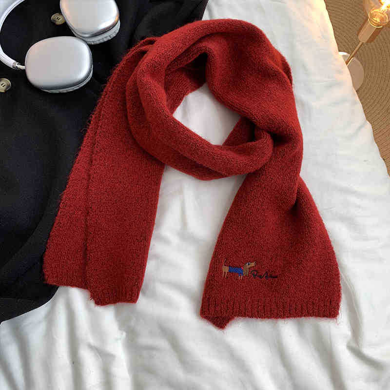 Japanischer Niedlicher Welpe Bestickter Kaschmir Strickschal Damen Saison Warm Studenten Paar Wollschal