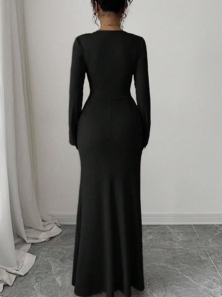 Elegant Plus Size Pearl-Decorated Waist-Cinching Evening Dress for Women