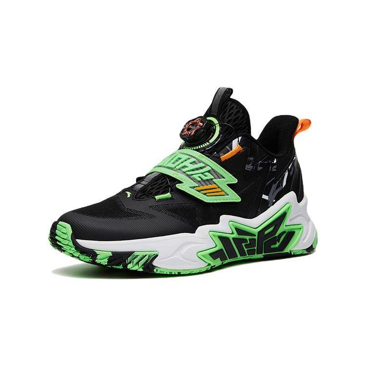 Anta Cement Nemesis Non-Slip Wear-Resistant Low-Top Basketball Shoes Kids Sneakers Black Green Orange 312321124H-8
