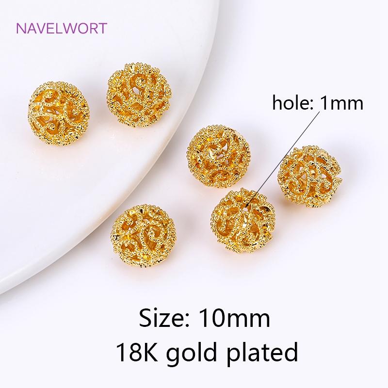 10mm Brass 18K Gold Plated Hollow Spacer Beads For Bracelet Necklace Making,Separators For Beads,Beads For Jewelry Making