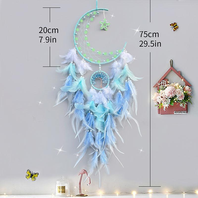 Creative Moon Feathers Dream Catcher With Luminous Beads Large Wall Hangings Wind Chimes Bedroom Decorations For Girls Gifts