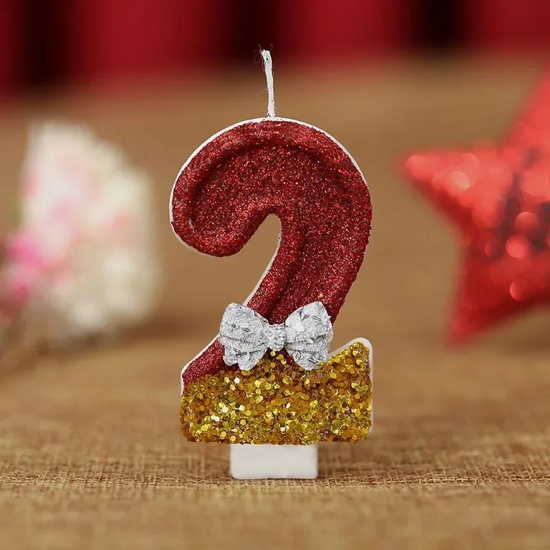 Red Number Birthday Candles Cake Decoration 0 1 2 3 4 5 6 7 8 9 Bow Cupcake Topper Birthday Party Anniversary Wedding Decor