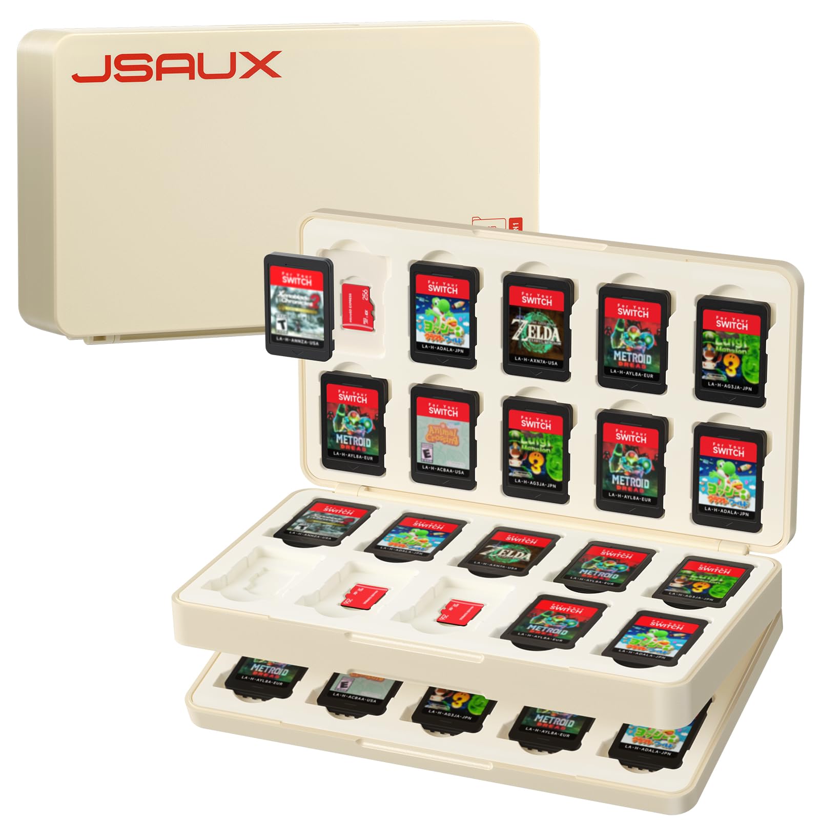 

JSAUX Game Card Case for Switch 2 Holds 40 Game Cards 40 Micro SD Compatible with and OLED Magnetic Hard Organized and Retro + Cards, Switch, Lite,