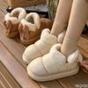 Butterfly knot cotton slippers for women's autumn winter indoor home use thick soled anti slip plush warm with cotton shoes