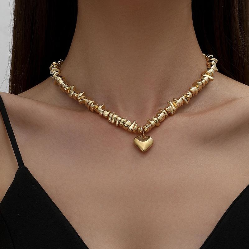 High sense elegant irregular CCB geometric love pendant necklace broken silver Choker party jewelry women