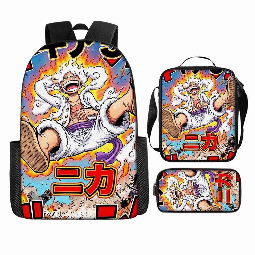 Anime Rucksack Set One Piece Naruto Schultasche für Jungen Schüler Laptop Rucksack Umhängetasche Federmäppchen 3-teilig Große Kapazität Wasserdicht