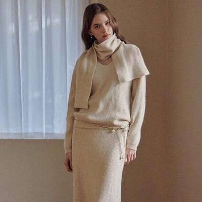 V Neck Knit Skirt Muffler Set 3p Ze03tp001na