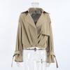 Women's Khaki Short Trench Coat Regular Fit Lightweight Jacket