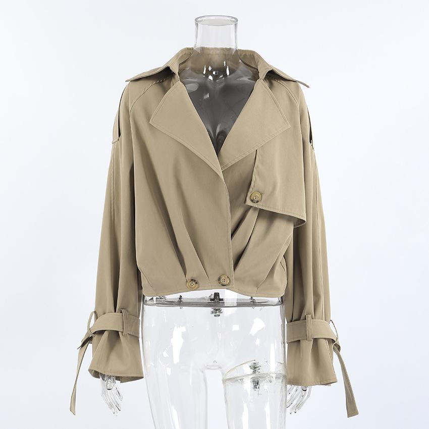 Women's Khaki Short Trench Coat Regular Fit Lightweight Jacket