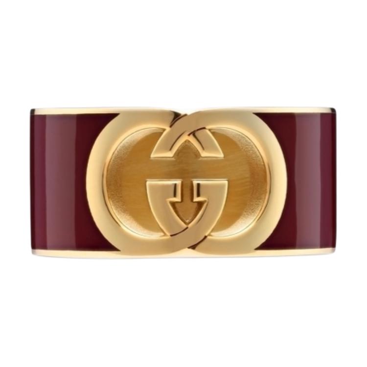 Gucci Interlocking Double G Hollow Detail Glossy Enamel Brass Ring Unisex ring Red Blue Pink 837518J1630 L,Purple