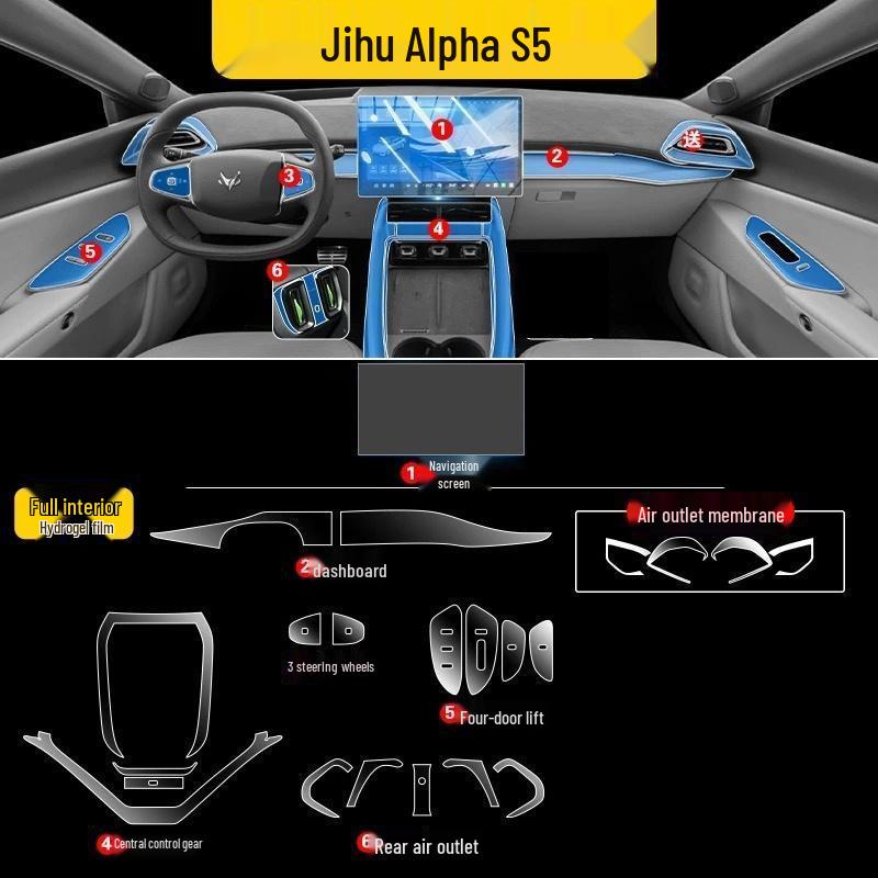 Jihu Alpha S5 Interior Protection Film for 25 Models: Dashboard, Navigation, Console, Gear Shift, Steering Wheel
