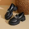 Metal Chain Loafers Autumn New Round Toe Deep Mouth Platform Sole Non-slip Wear-resistant Single Shoes