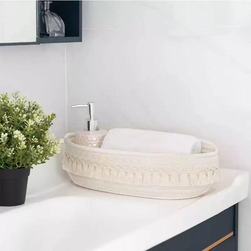 Large Capacity Cosmetic Storage Basket Cotton Rope Sundries Organizer for Household