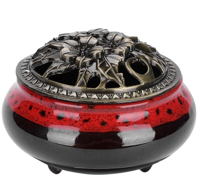 LAMDAWN Ceramic Sage Cones Censer Charcoal Burning Incense Coil Holder Burner Jar Incense burner Resin Incense burner Stickers (as the picture,Medium)
