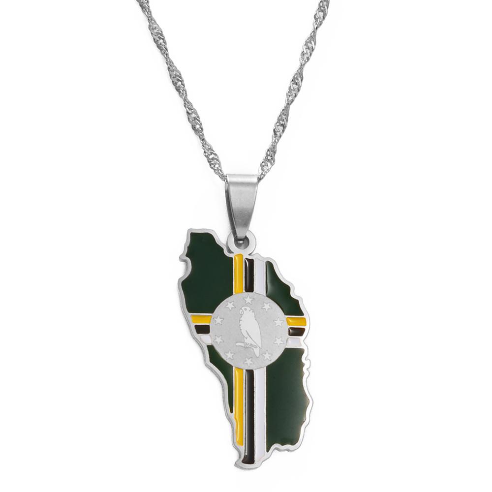 Anniyo Dominica Map Flag Pendant Chain Necklaces for Women Girls Dominica Maps Stainless Steel Jewelry #172621 45cm or 17.7 Inches